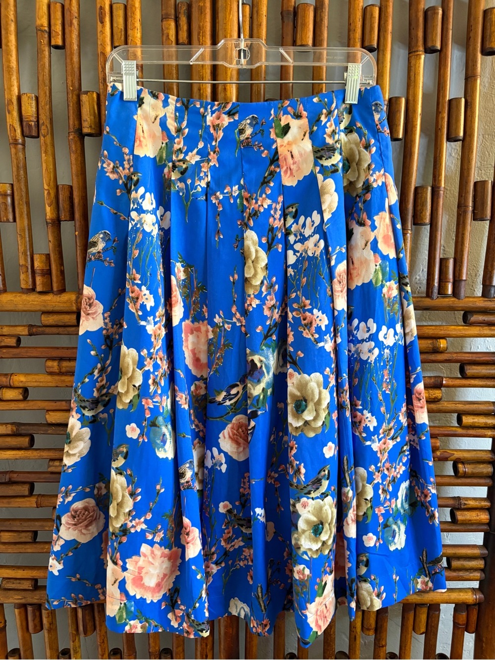 SZ M MIXED NOUVEA COLBALT BLUE FLIRAL A LINE PLEATED SKIRT teacher